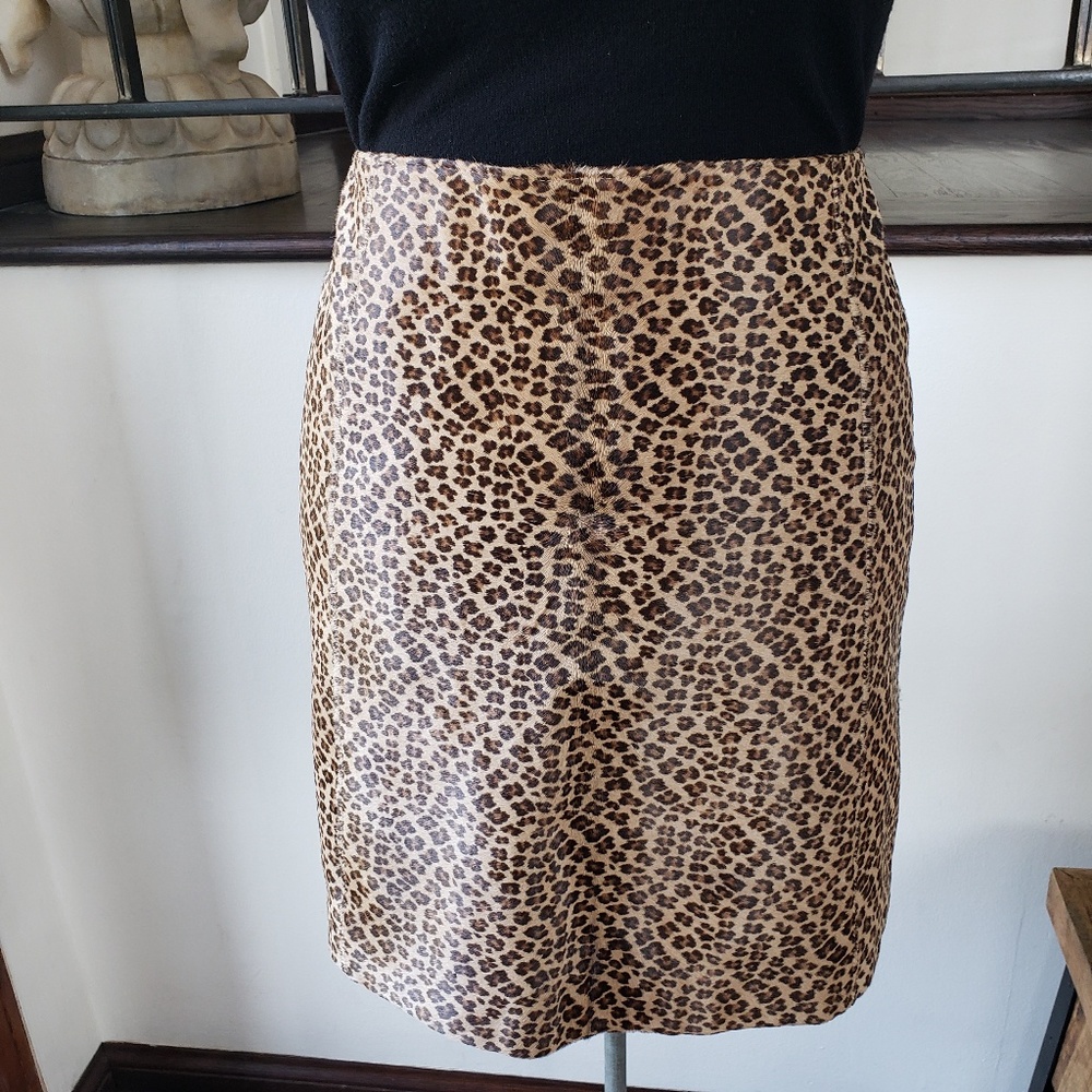 Italian Made Calf Hair Leopard Print Skirt 10